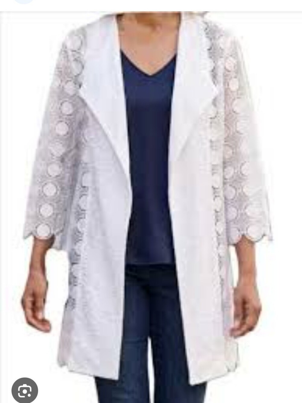 CHICOS TRAVELERS COLLECTION CIRCLE LACE OPEN FRONT CARDIGAN JACKET WHITE NWT MED
